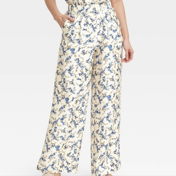 a new day Floral Wide Leg Pants - Blue and Cream - Picture 6 of 6
